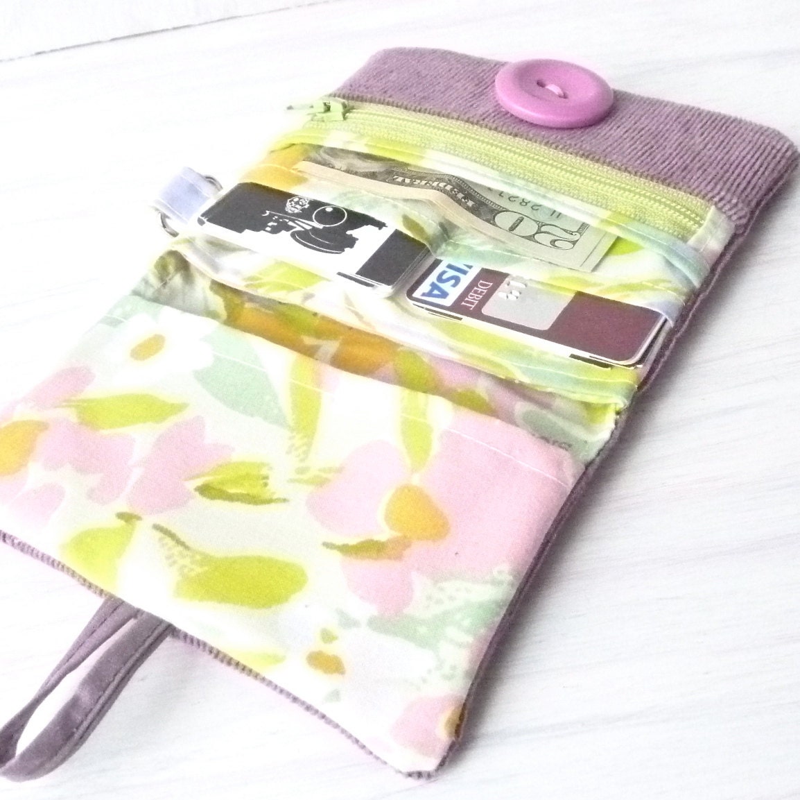Purple Womens Wallet - Recycled Corduroy Fabric Coin Purse Card Organizer - Ladies Card Holder - Eco Vegan Teen Girls Gift Idea