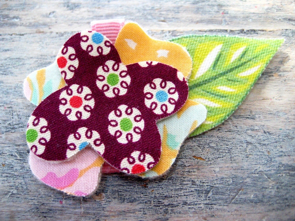 flower barrette - orange sorbe, pale pink, blue and dark purple