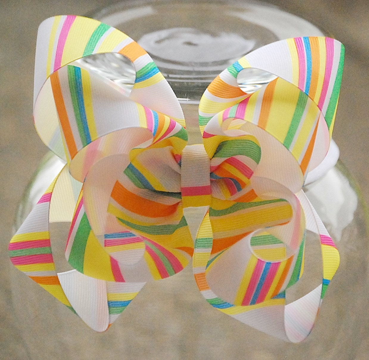 boutique double layered BIG SUMMER STRIPES hair bow on a headband
