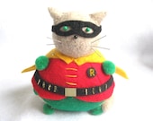 Batman Robin Inspired Cat Pincushion cute felt kitty cat collectable or gift for animal lover...MADE-TO-ORDER...New