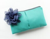 Clutch Purse, Aqua Blue and Navy, Personalized Bridesmaid Clutch, Wedding Clutch, Choose Colors, Grey, Aqua, Navy, Coral
