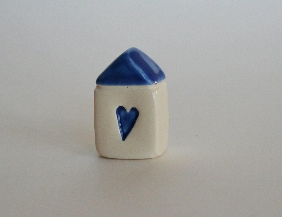 Little Clay House ceramic pottery miniature the little red door blue heart collectible terrarium decor