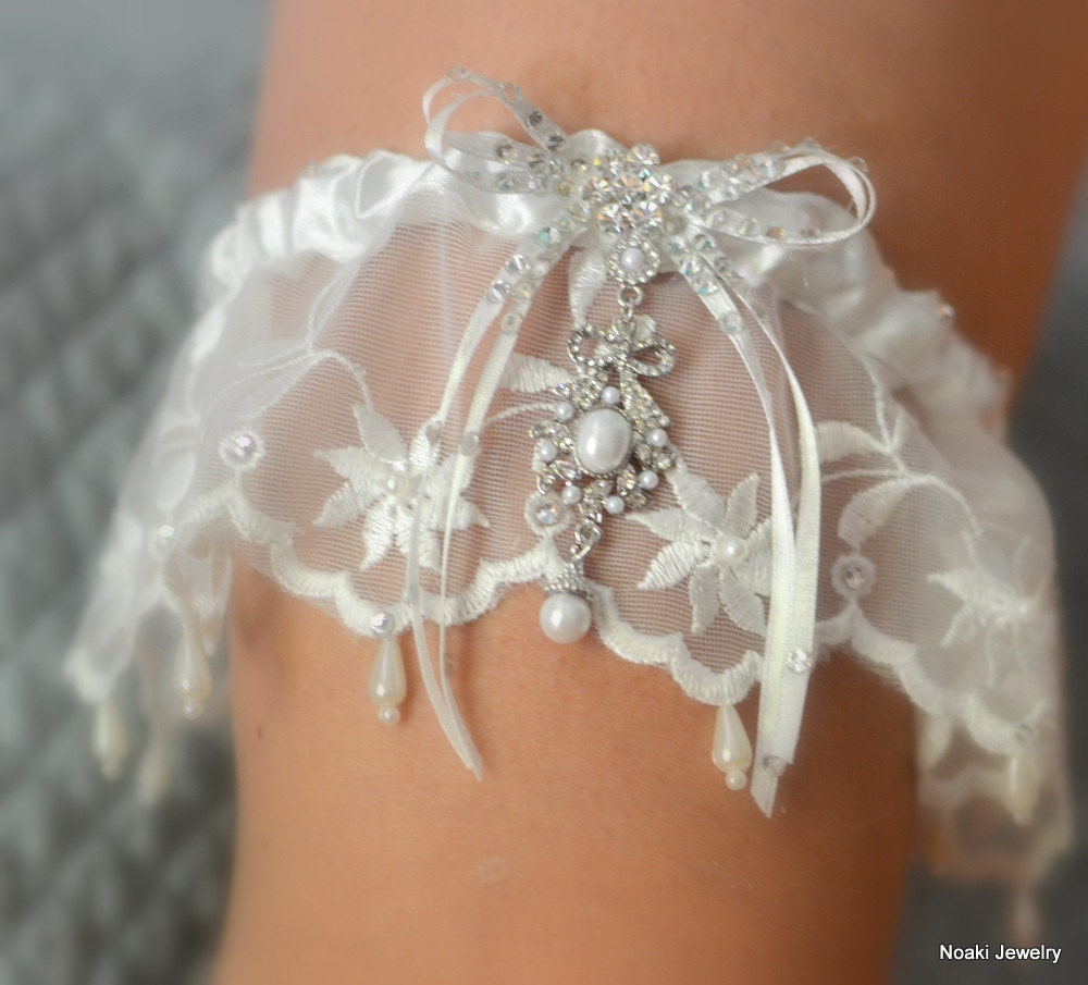 Lace and pearl jeweled garter -- ready-to-ship garter