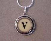 Typewriter Key Jewelry Necklace CREAM LETTER V  Typewriter Key Necklace Initial Necklace V