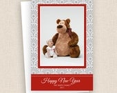 Vertical Red and Gray - Modern Holiday- Pattern - Photo Card