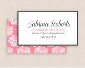 Mommy Calling Card / Business Card Template - Double Sided - Modern Floral Pink and White Pattern