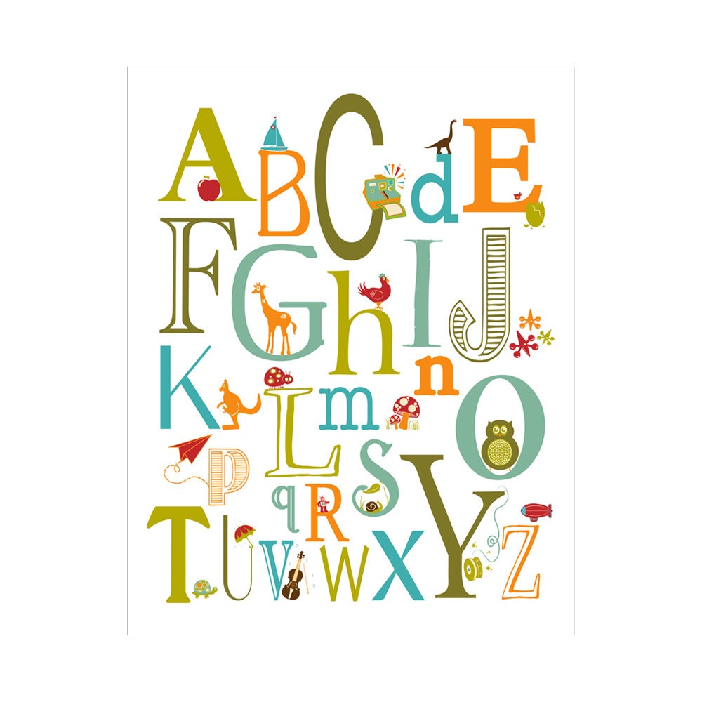 Children's Wall Art / Nursery Decor Alphabet Poster - ABC alphabet typography 11x14  inch Poster Print