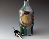 Oil or Vinegar Bottle - Blue and Green Ceramic Cruet