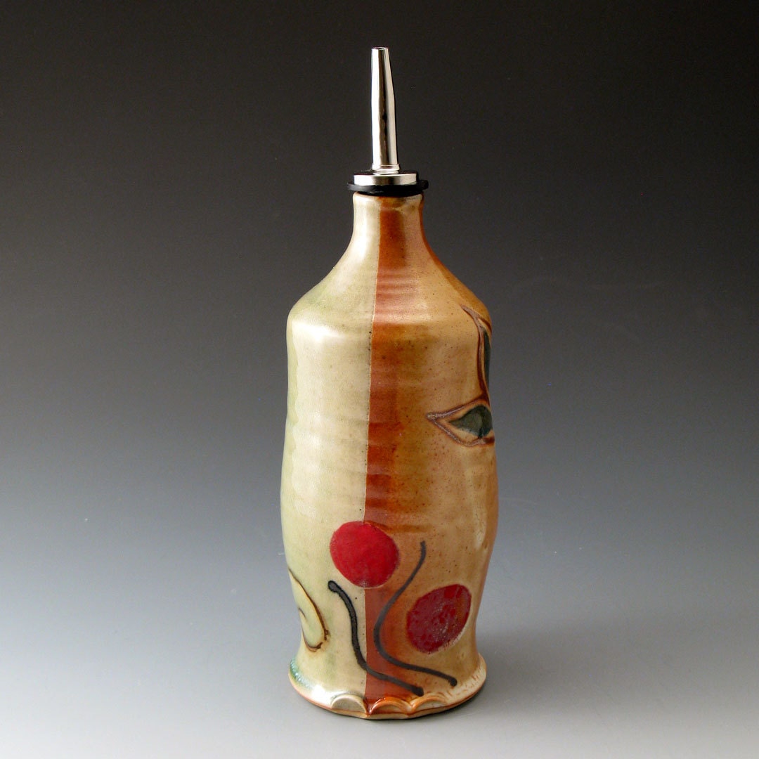 Oil or Vinegar Bottle - Ceramic Cruet - Celadon and Shino