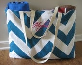 Extra Large Chevron  Beach Tote New Chevron Beach Bag, Big Fat Chevron, Teal
