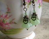 Spring Green Czech Glass Swarovski Crystal Brass Earrings(Coupon Sale)