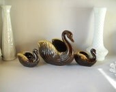 Vintage Enesco Swan Vase Candlestick Set Console Set Mid Century Ceramic Planter Vase Modern Animal