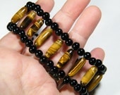 Tiger Eye and Obsdian beaded bracelet