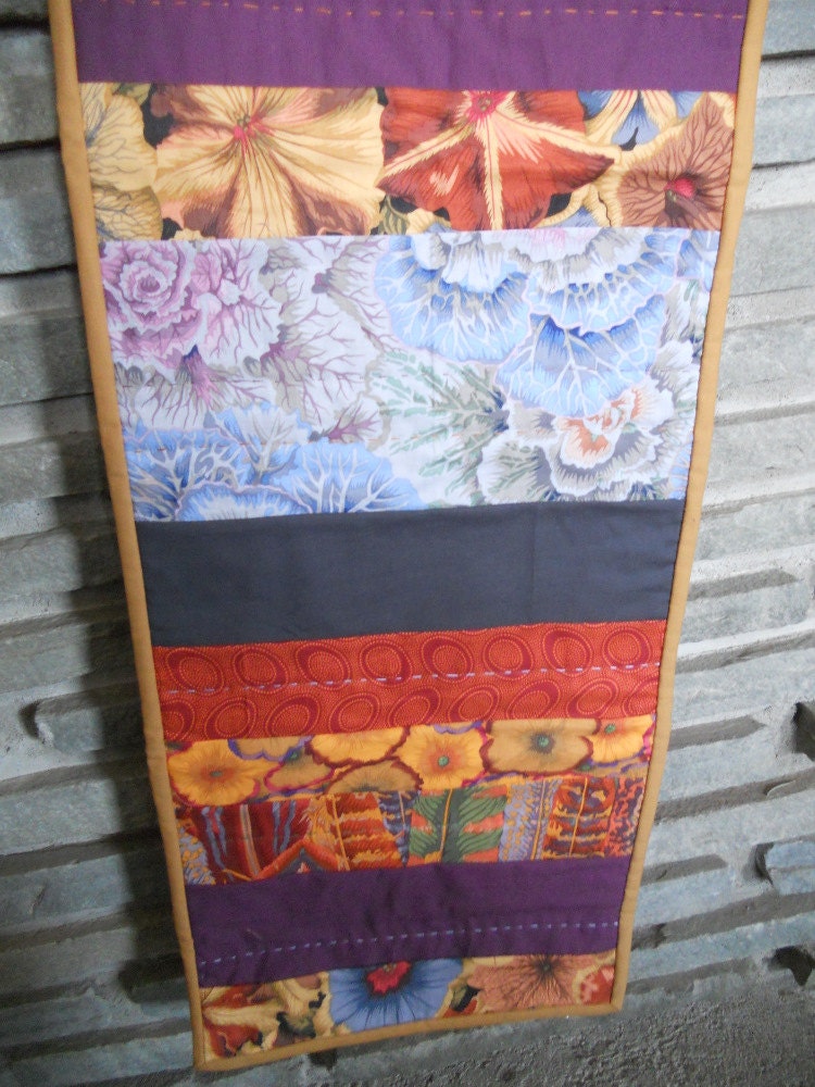Quilted table runner, modern, Kaffe Fassett