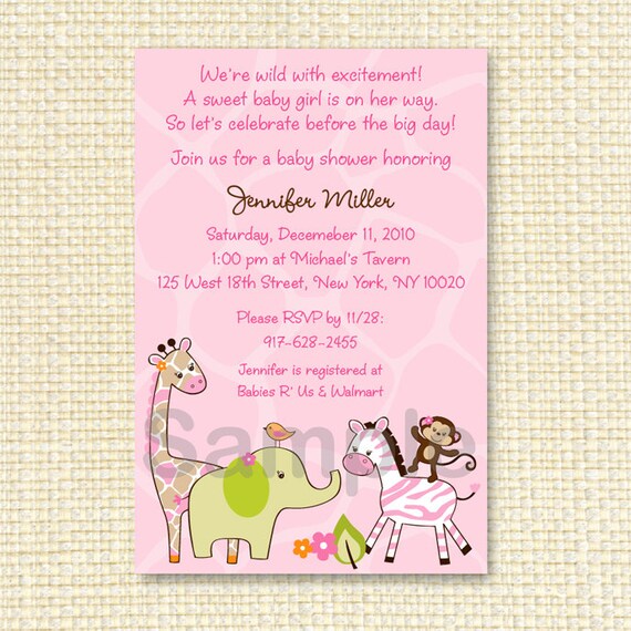 Safari Girl Jungle Animal Printable Baby Shower Invitation Il_570xn