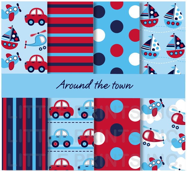 Boys Transportation Printable Paper Digital Paper INSTANT DOWNLOAD Il_570xn