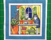 Garden Shed Cats ... Fabric Craft Panel Block for DIY Sewing