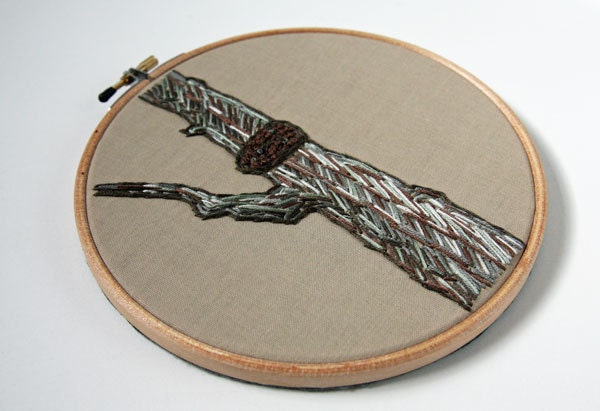 Embroidered Tree Hoop Art, Woodland Embroidery, Wall Art, Nature, Beige, Brown, Grey, 7 Inch, Home Decor, Branch, Bark, Wall Decor