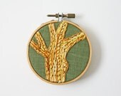 Ombre Embroidery Art, Yellow, Gold, Spring Green, Tree, Hand Embroidered Hoop, 3 Inch, Branches, Woodland, Modern, Home Decor, Wall Art
