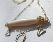 Bone Pendant Necklace with Triangle and Hexagon Charms on Gold 18 inch Necklace Chain
