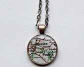 México Mexico City Puebla Tlaxcala Map Necklace with 24 inch Chain or Keychain Option Includes Gift Box