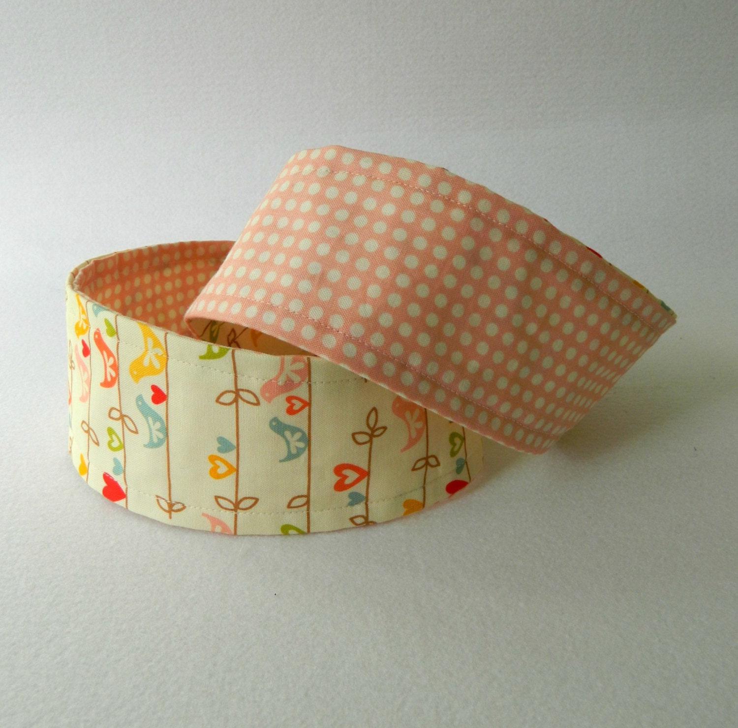 2-in-1 Reversible Headband- Lovebirds and Pink Polka Dots