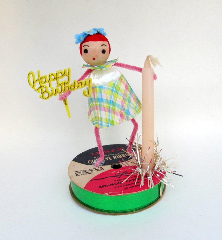 SALE Vintage Style Birthday Decoration Gift Spun Cotton Gal