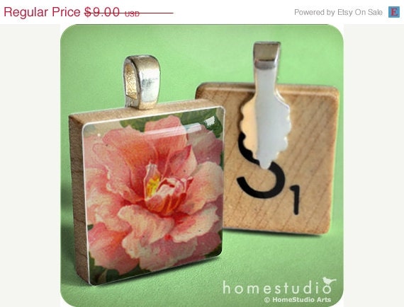 Moving Sale - Old Beauty (Pink) : a pendant charm made with a wood Scrabble tile game piece