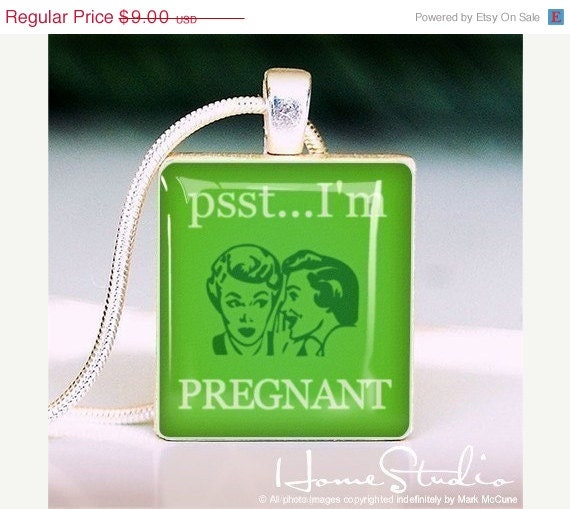 Moving Sale - I AM PREGNANT (Green) : a pendant charm made from a Scrabble Game Tile game piece