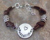 Personalized Medical Alert Bracelet -  Handstamped Silver and Leather Bracelet