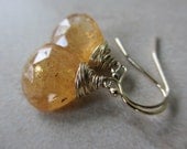 Imperial Topaz Gold Earrings, November Birthstone, Peach, Golden, Tangerine, Wire Wrapped, Amber, Irisjewelrydesign