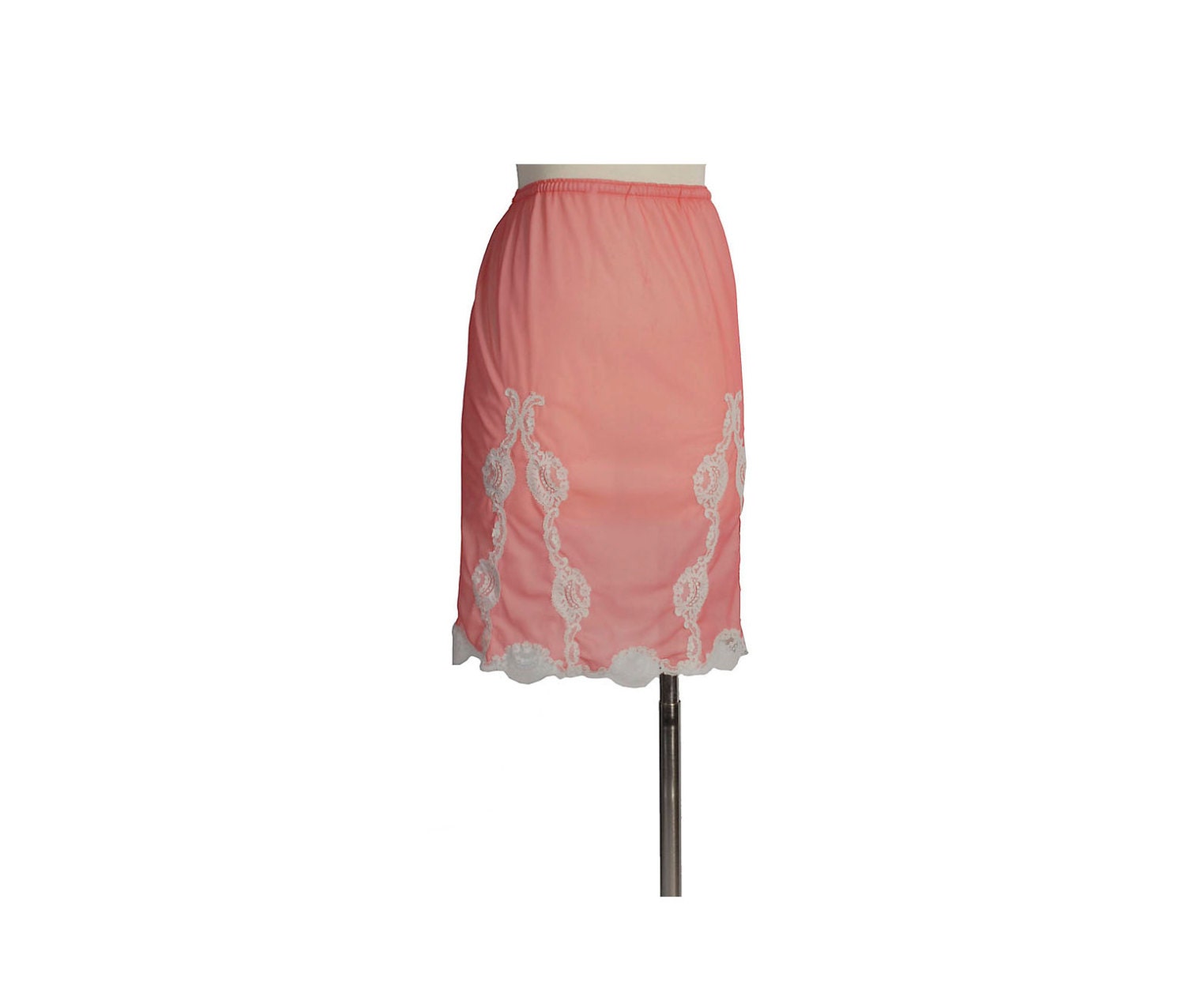 Vintage 60s Pink Nylon Sheer Chiffon over Cream with Lace Half Slip