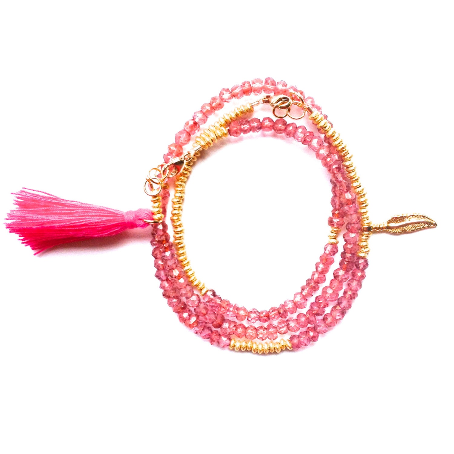 TenThings. MYSTIC PINK QUARTZ. double wrap beaded. bracelet.