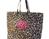 Personalized Jute Bag Cheetah Large Monogrammed Tote Wedding Bridesmaid