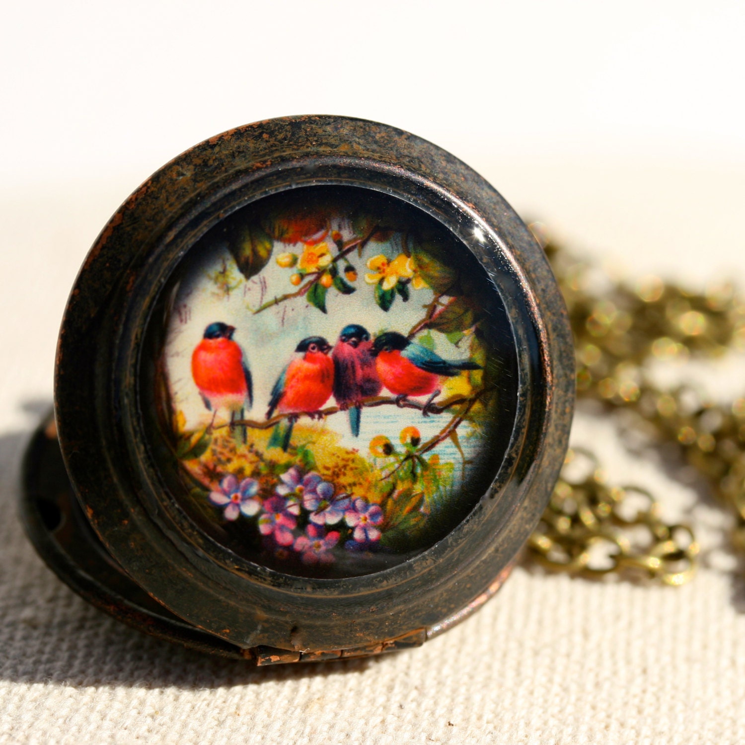 Round Birds on Branch Locket