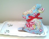 Lavender Rabbit, New Season Spring Bunny, Blue Rose Paisley Fabric, Mothers Day Gift
