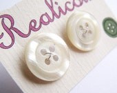 Cream button earrings, studs, silver, handmade, quirky, quirky, kitsch, post, wedding, bridal, ivory, white
