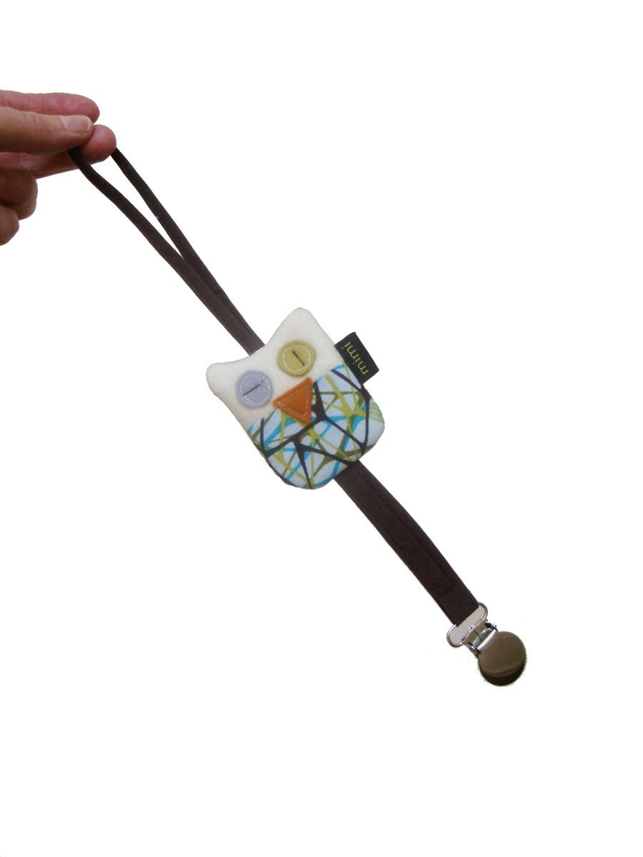Owl- pacifier clip/squeaker toy