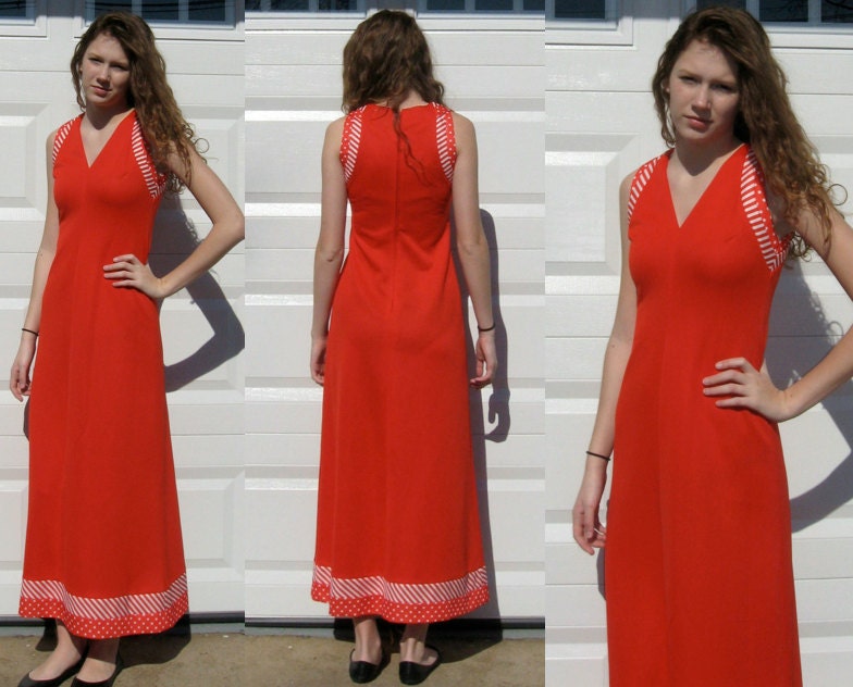 Vintage RED MAXI DRESS by Ayres Unlimited 1970s