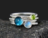 Tropical Hues Gemstone Stacking Rings - Set of 5