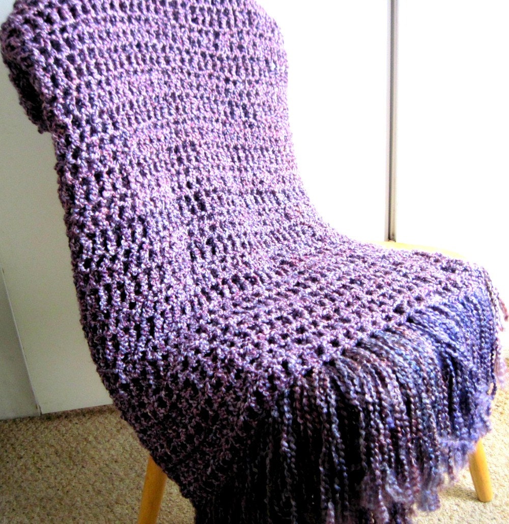 Throw Blanket Crocheted with Fringe- Lap Size, Purple Blanket, Afghan, Amethyst,Home Decor, Shades of Purple, Interior Palate-Ready to Ship
