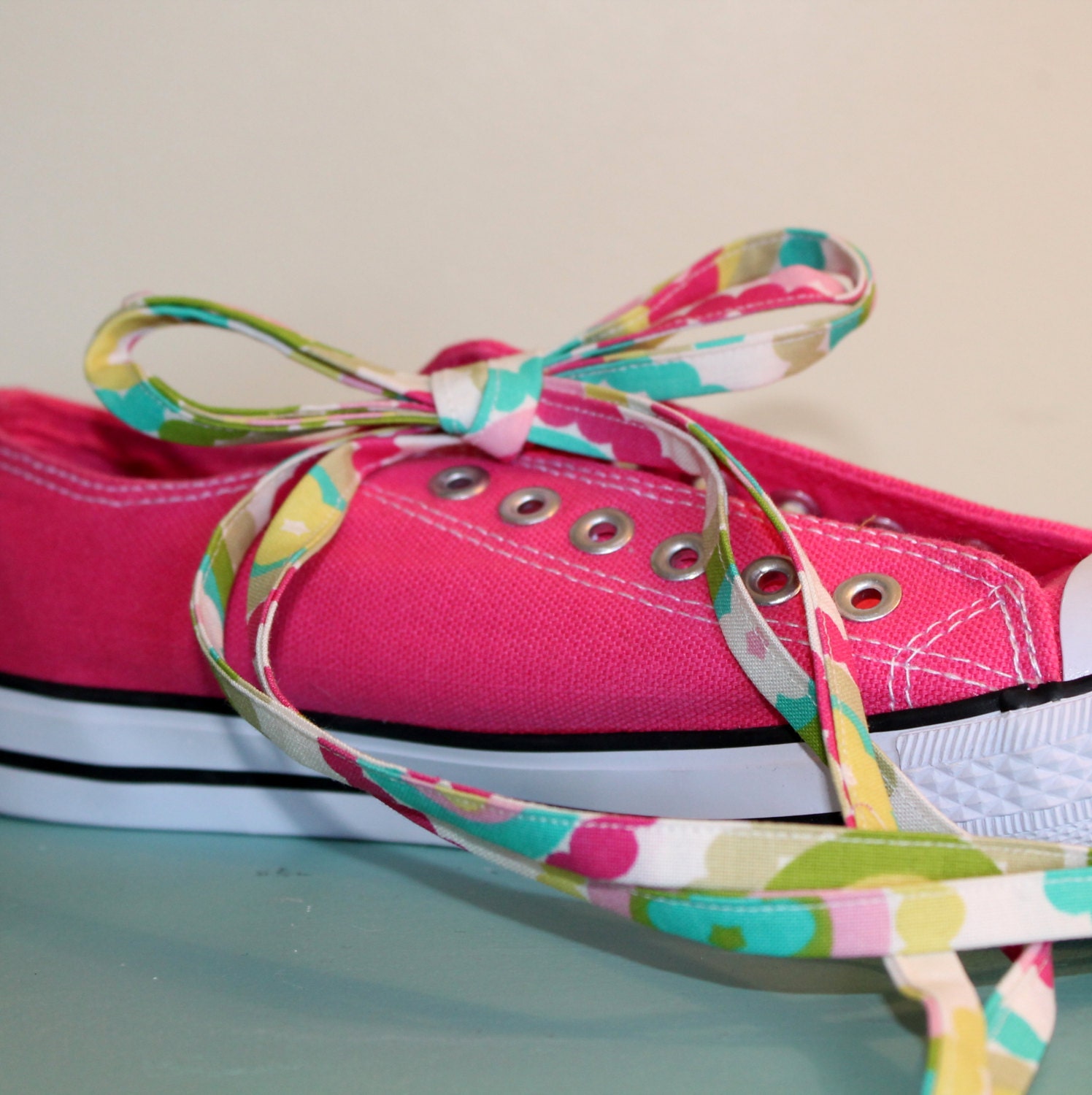 Pastel Floral Fabric Shoelaces with Aglets