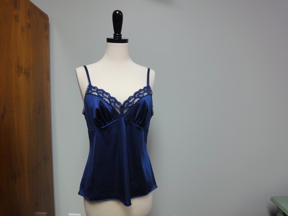 Vanity Fair 70s Navy Camisole, Nylon, Size 36