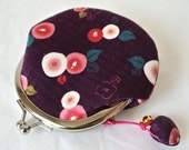 Round Coin Purse with a little shell charm- Camellia in purple