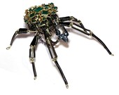 Ornate Steampunk Skull  Emerald green Insect Robot Sculpture