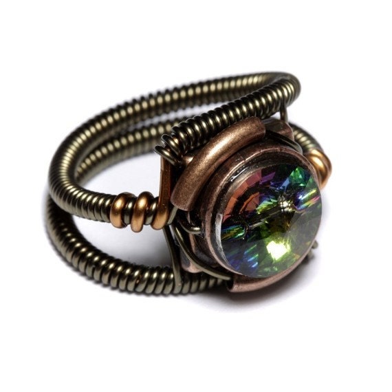 Steampunk Jewelry - RING - Vitrail Svarovski Crystal (Custom size available - see description)