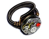 Steampunk Ring -  Antique Vintage Watch Movement with Fire Opal Crystal