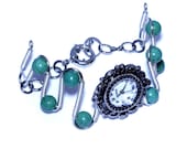 Neo Victorian Jewelry - Silver Tone-  Working watch bracelet - Turquoise