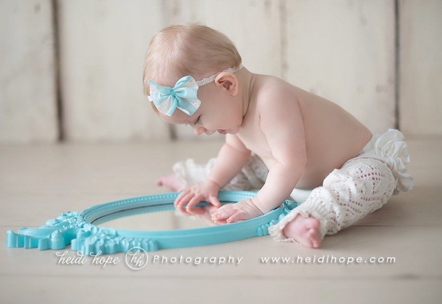 Taffy Nest - Aqua Cream Lace Bow Headband - Velvet - Blue Pink Black OR Cream - Newborn Infant Baby Girl Toddler Adult