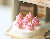 Dollhouse Miniature Food - Pink Christmas Tree Cupcakes